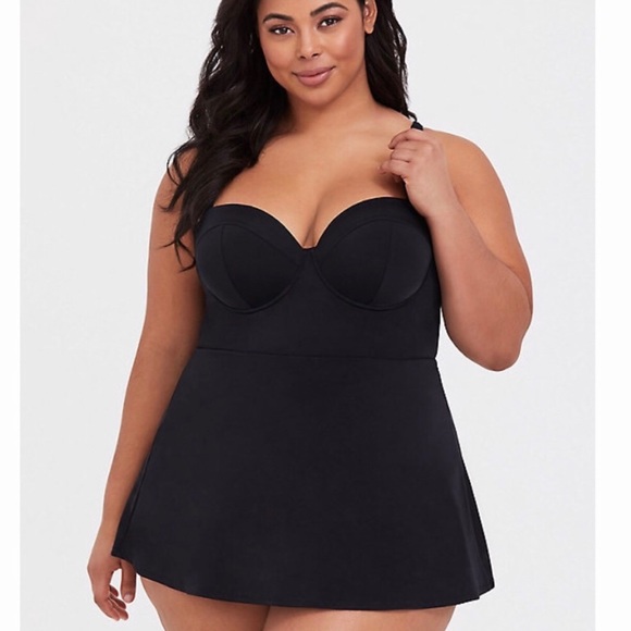TORRID BLACK PUSH UP DEMI ONE PIECE SWIM DRESS